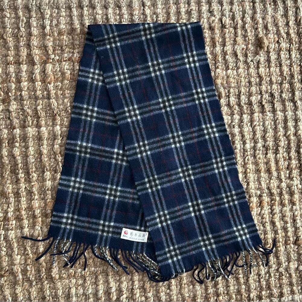 ERDOS 100% Pure Cashmere Scarf Navy Plaid Tartan Fringe Unisex 50"